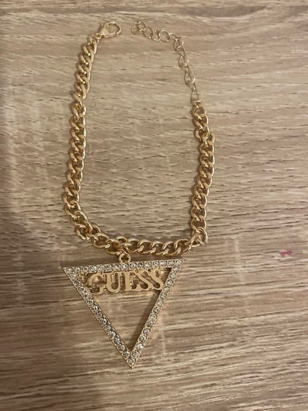 GUESS Gold-Tone Crystal Triangle Logo Necklace